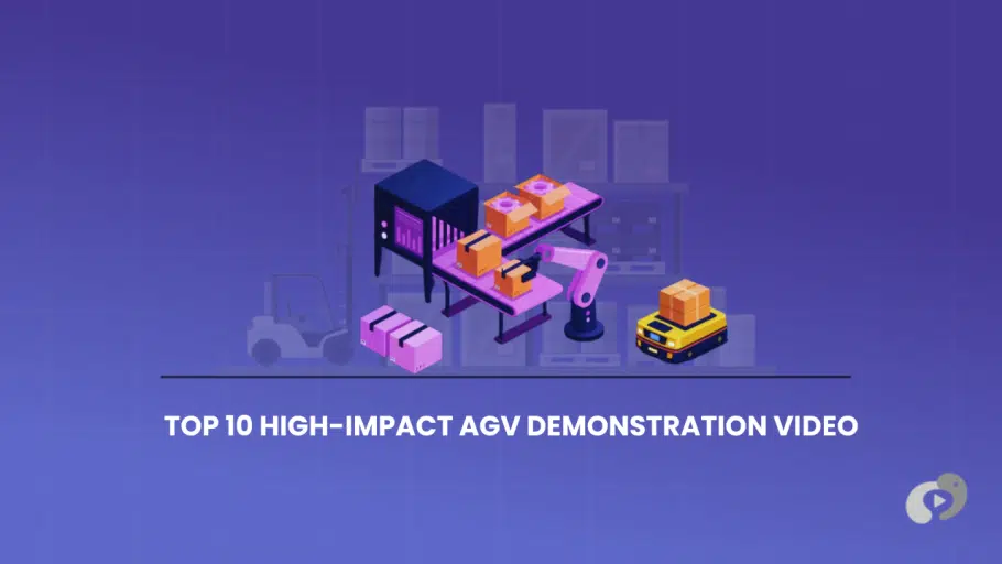 3D illustration of an AGV demonstration showing an automated guided vehicle transporting packages alongside robotic arms