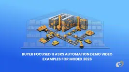 ASRS automation demo with high-bay storage, cranes, and conveyor-based material flow
