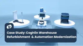 Warehouse automation modernization case study showing Coghlin’s refurbished automation equipment, control systems, and autonomous solutions presented as part of a facility upgrade initiative