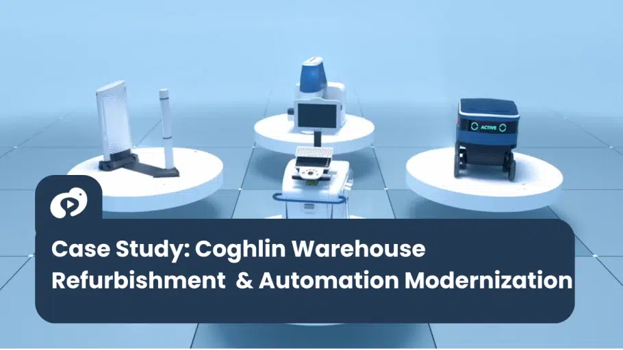 Warehouse automation modernization case study showing Coghlin’s refurbished automation equipment, control systems, and autonomous solutions presented as part of a facility upgrade initiative