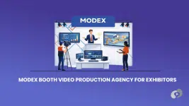 MODEX booth video production setup showcasing warehouse automation demos on large screens