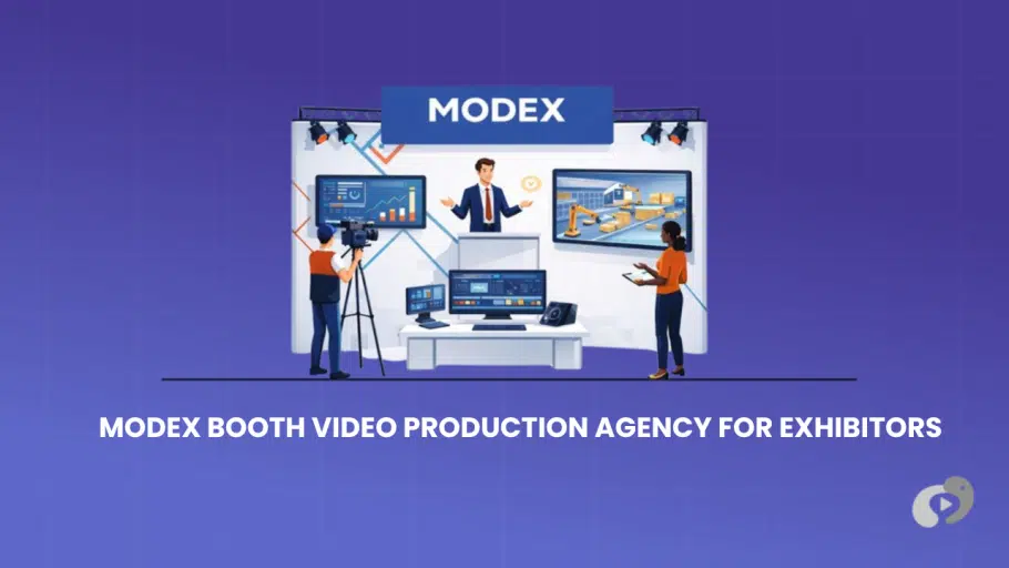 MODEX booth video production setup showcasing warehouse automation demos on large screens