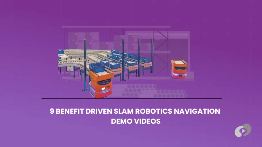 SLAM robotics navigation demo with autonomous warehouse robots and conveyor systems