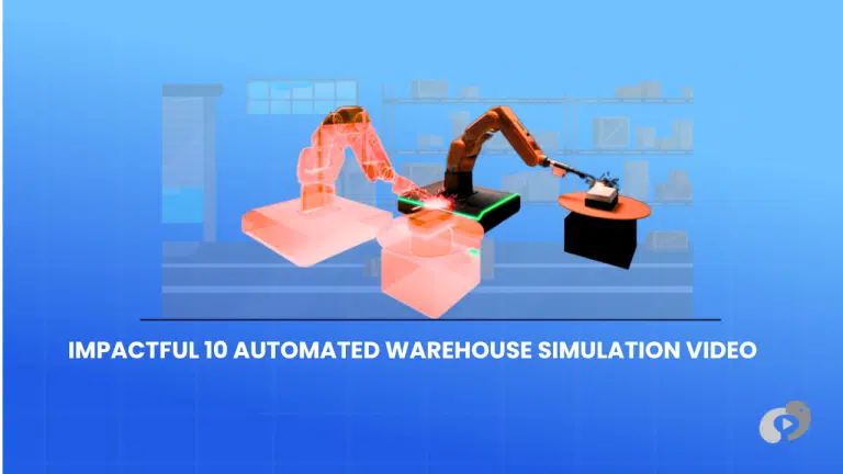 Automated warehouse simulation with robotic arms modeling material flow and processes